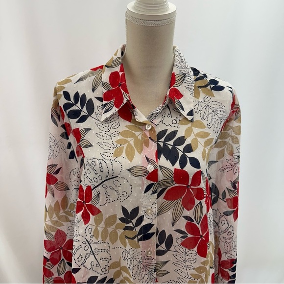 Alfred Dunner White w Red Multi Floral 3/4 Sleeve Top Plus Size 22W Swiss Dot - Picture 3 of 8